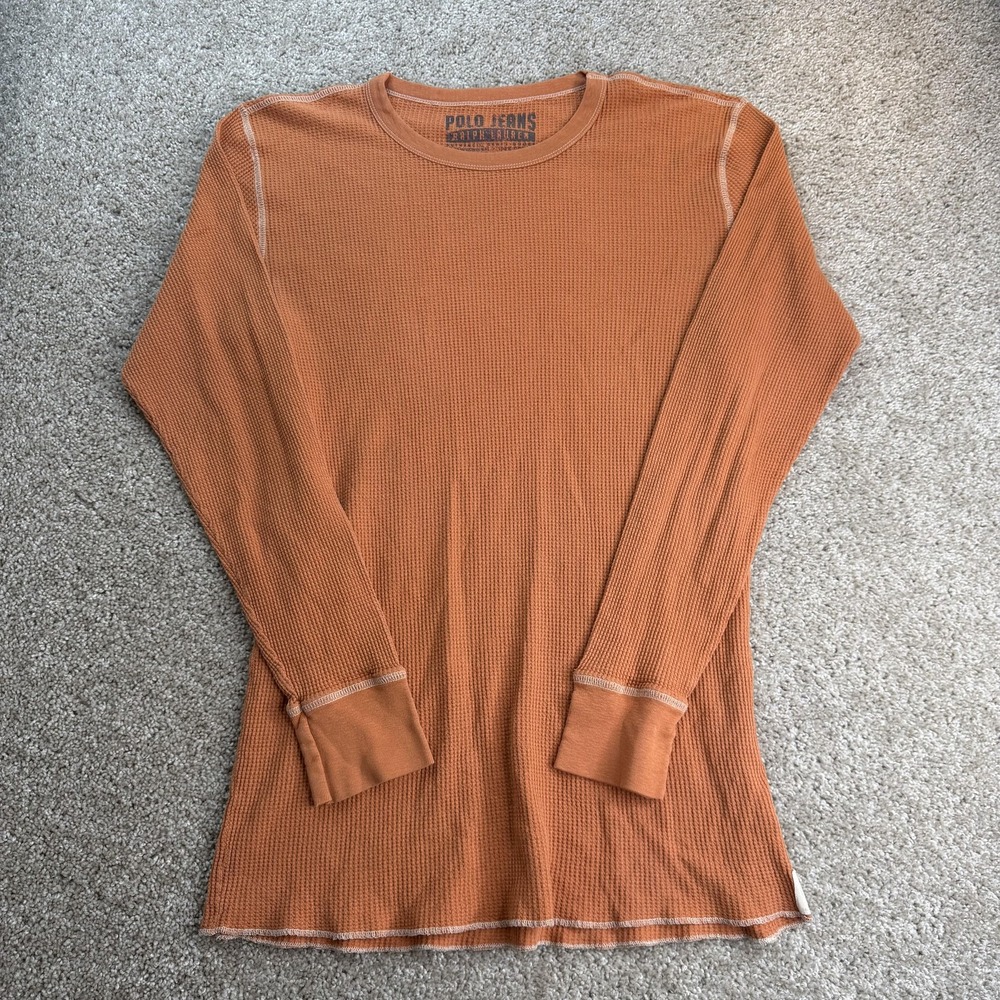 Y2K Polo Jeans Ralph Lauren Shirt Mens 2XL Orange Thermal Long Sleeve Tee